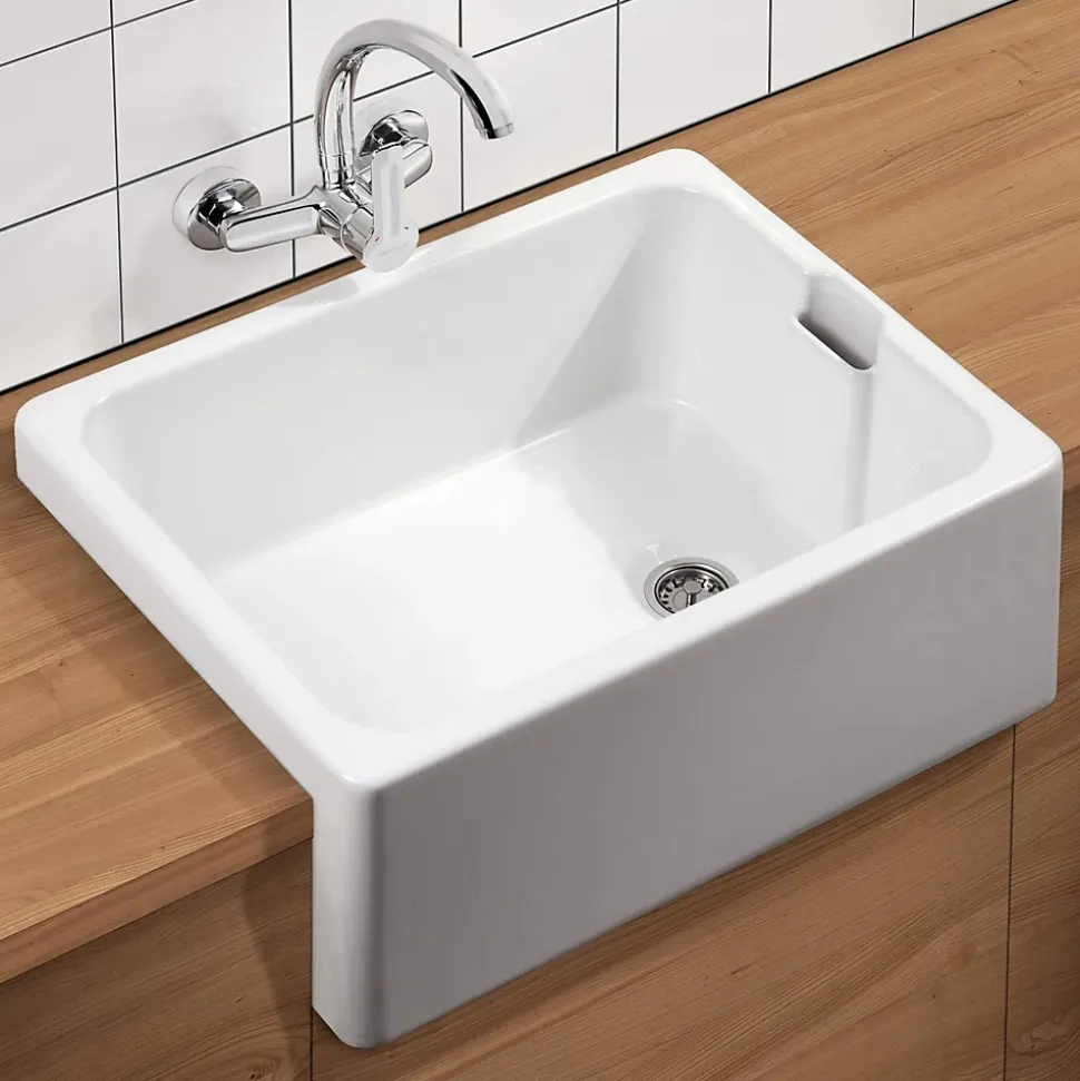 Évier timbre d'office céramique Sanindusa BELFAST blanc 1 bac