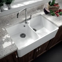 Évier timbre d'office céramique blanc Sanindusa FARMHOUSE 2 bacs 793x491