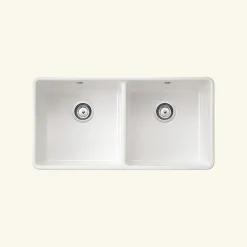 Évier timbre d'office céramique blanc Sanindusa FARMHOUSE 2 bacs 895x460