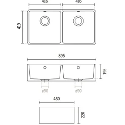 Évier timbre d'office céramique blanc Sanindusa FARMHOUSE 2 bacs 895x460