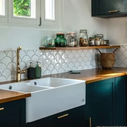 Évier timbre d'office céramique blanc EKIO II 2 bacs