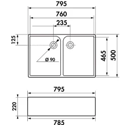 Évier timbre d'office céramique blanc EKIO II 2 bacs