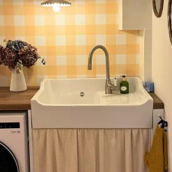 Évier timbre d'office céramique blanc AIMÉ 1 bac - égouttoir à droite