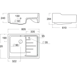 Évier timbre d'office céramique blanc AIMÉ 1 bac - égouttoir à droite