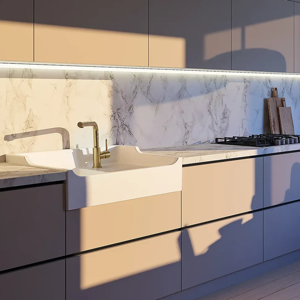 Évier timbre d'office céramique blanc AIMÉ 1 bac - égouttoir à droite