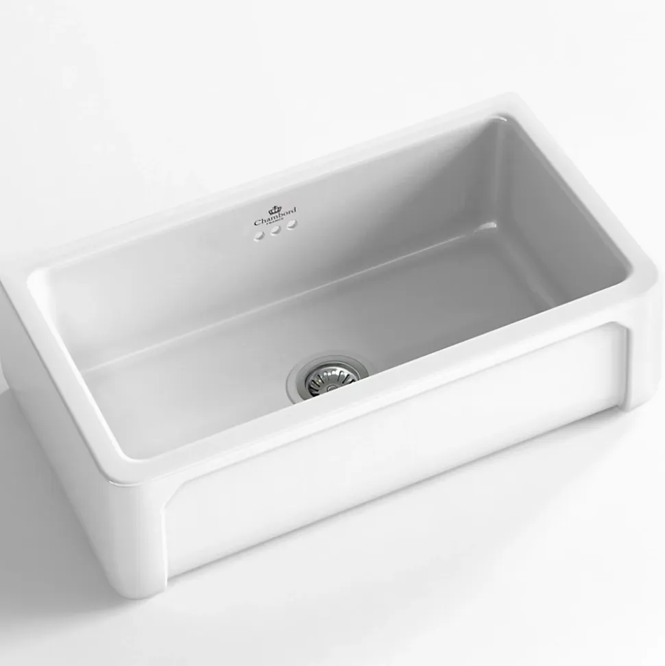 Évier timbre d'office céramique Chambord KATE 1 bac blanc 79x47 cm