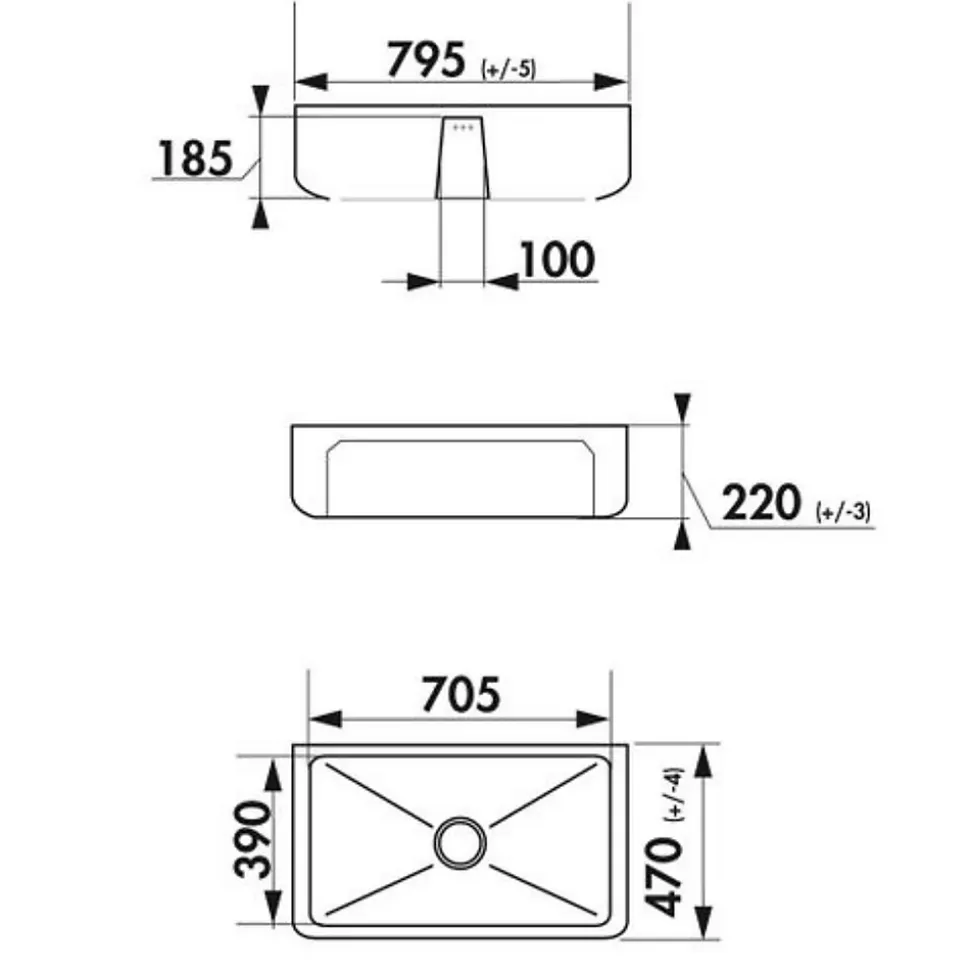 Évier timbre d'office céramique Chambord KATE 1 bac blanc 79x47 cm