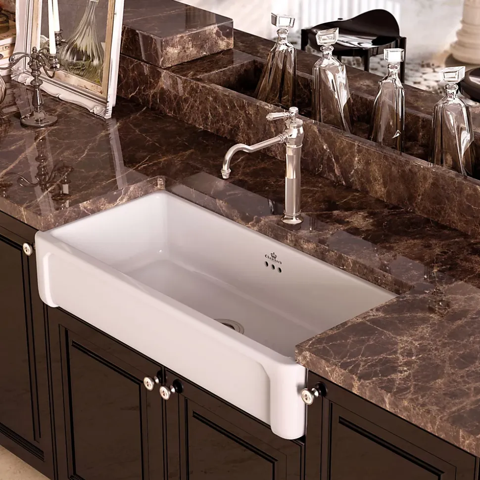 Évier timbre d'office céramique Chambord KATE 1 bac blanc 79x47 cm