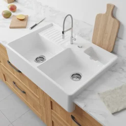 Évier timbre d'office de cuisine à poser 2 bacs Tradition Villeroy & Boch céramique blanc brillant