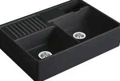 Évier timbre d'office de cuisine à poser 2 bacs Tradition Villeroy & Boch céramique noir mat