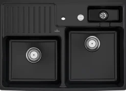 Évier timbre d'office de cuisine à poser 2 bacs Tradition Villeroy & Boch céramique noir mat