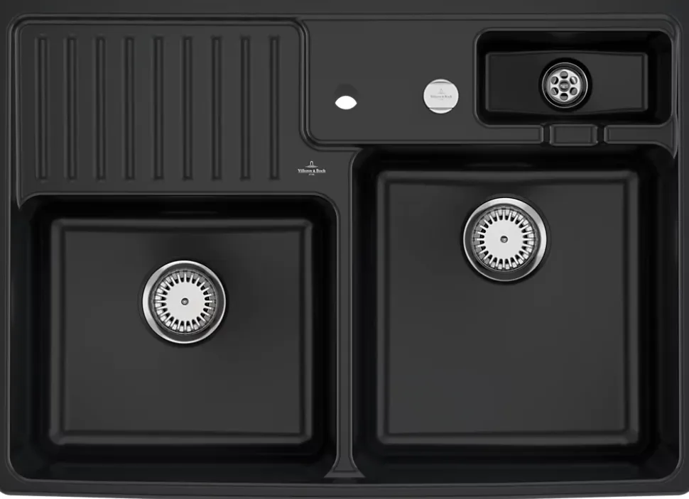 Évier timbre d'office de cuisine à poser 2 bacs Tradition Villeroy & Boch céramique noir mat