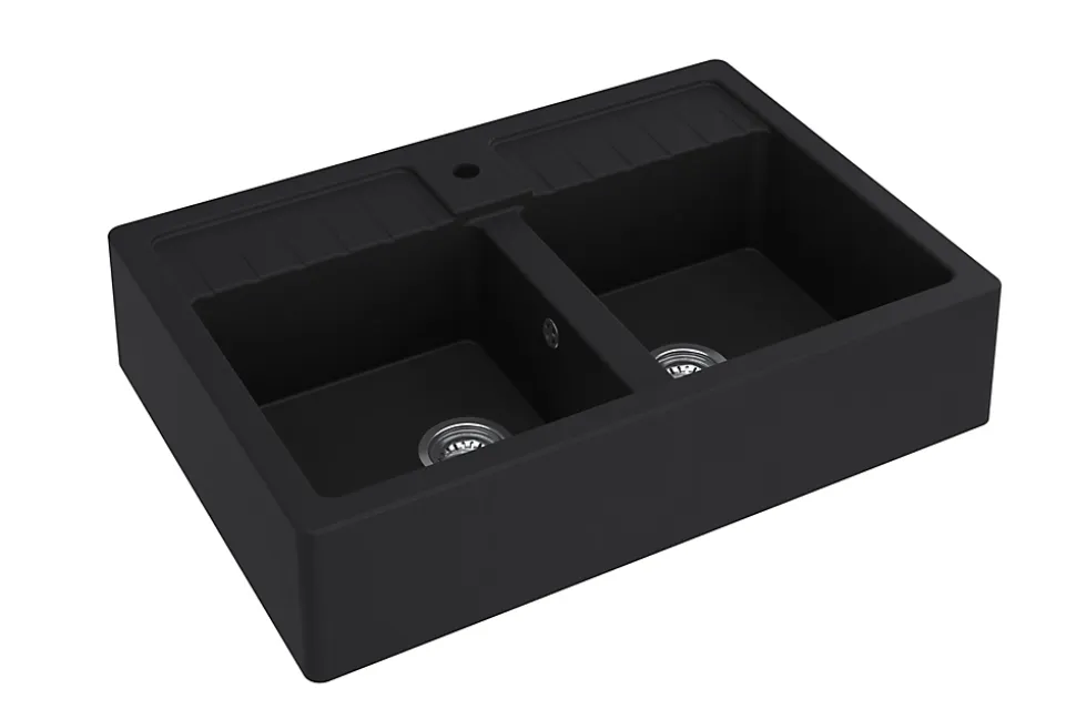 Évier timbre d'office de cuisine à poser 2 bacs Carea granit noir