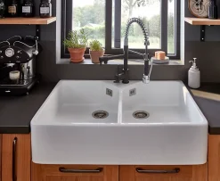 Évier timbre d'office de cuisine à poser 2 bacs Office Cooke & Lewis céramique blanc