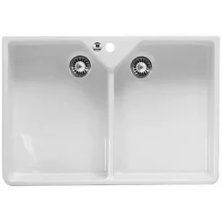 Évier timbre d'office de cuisine à poser 2 bacs Office Cooke & Lewis céramique blanc