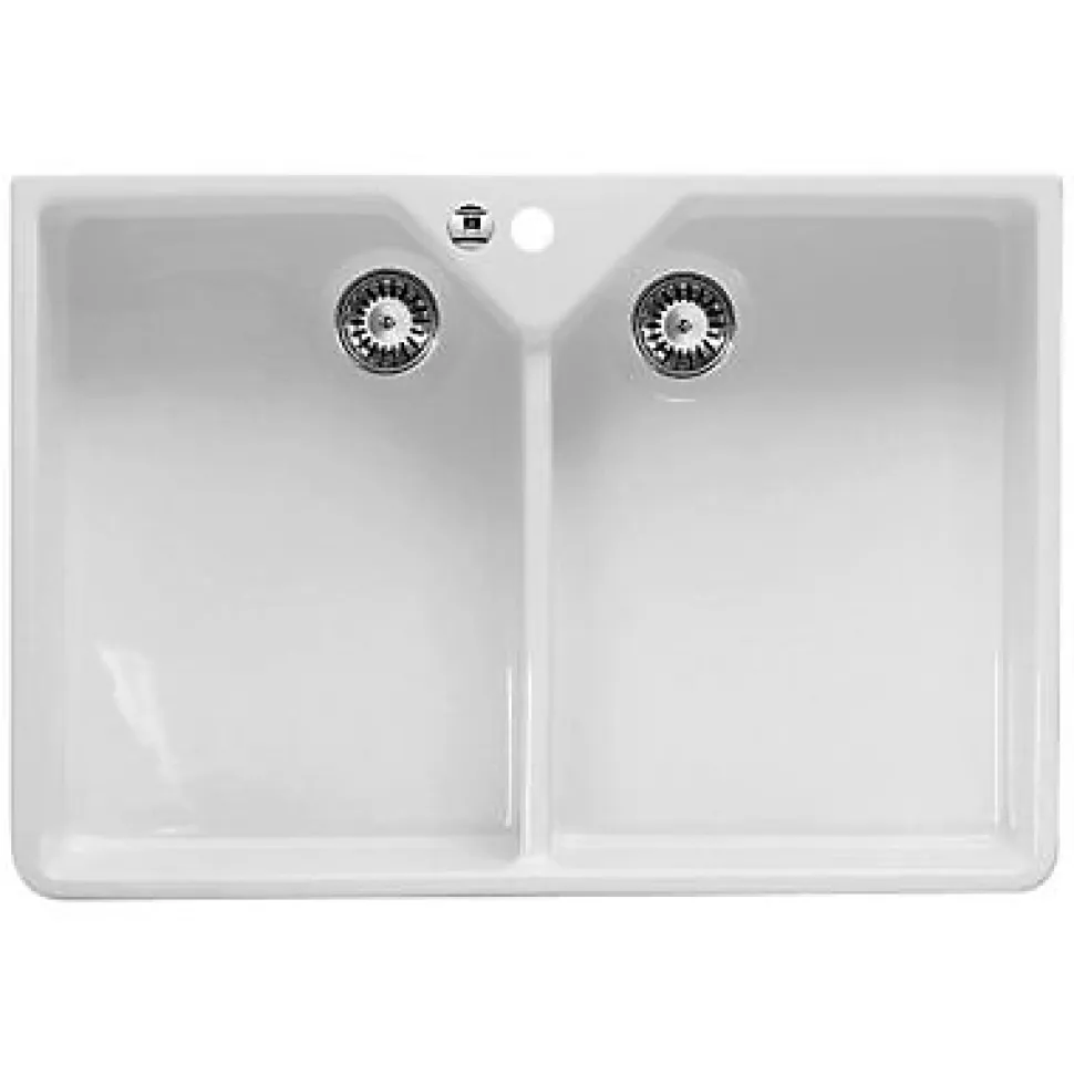 Évier timbre d'office de cuisine à poser 2 bacs Office Cooke & Lewis céramique blanc