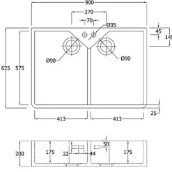 Évier timbre d'office de cuisine à poser 2 bacs Office Cooke & Lewis céramique blanc