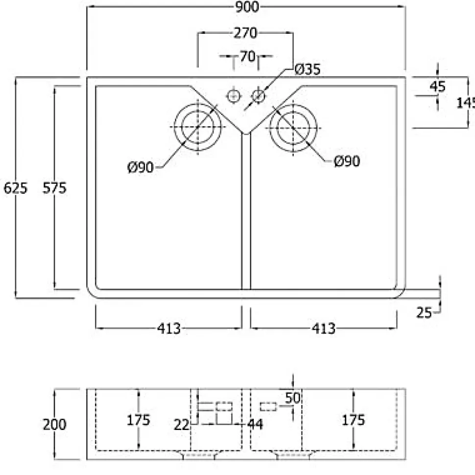 Évier timbre d'office de cuisine à poser 2 bacs Office Cooke & Lewis céramique blanc