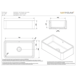 Évier timbre d'office grande taille 1 bac à poser ou à encastrer 80x46cm hauteur 22cm céramique SANINDUSA Farmhouse blanc