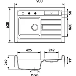 Évier timbre d'office granit Schock LARGO noir magma 1 bac 1 égouttoir