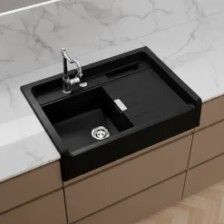 Évier timbre d'office granit Schock LARGO noir magma 1 bac 1 égouttoir