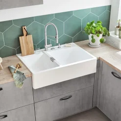 Évier timbre d'office granit blanc KALLIO 2 bacs