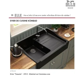 Évier timbre d'office granit noir Kümbad TAMARIN 1 bac 1 égouttoir