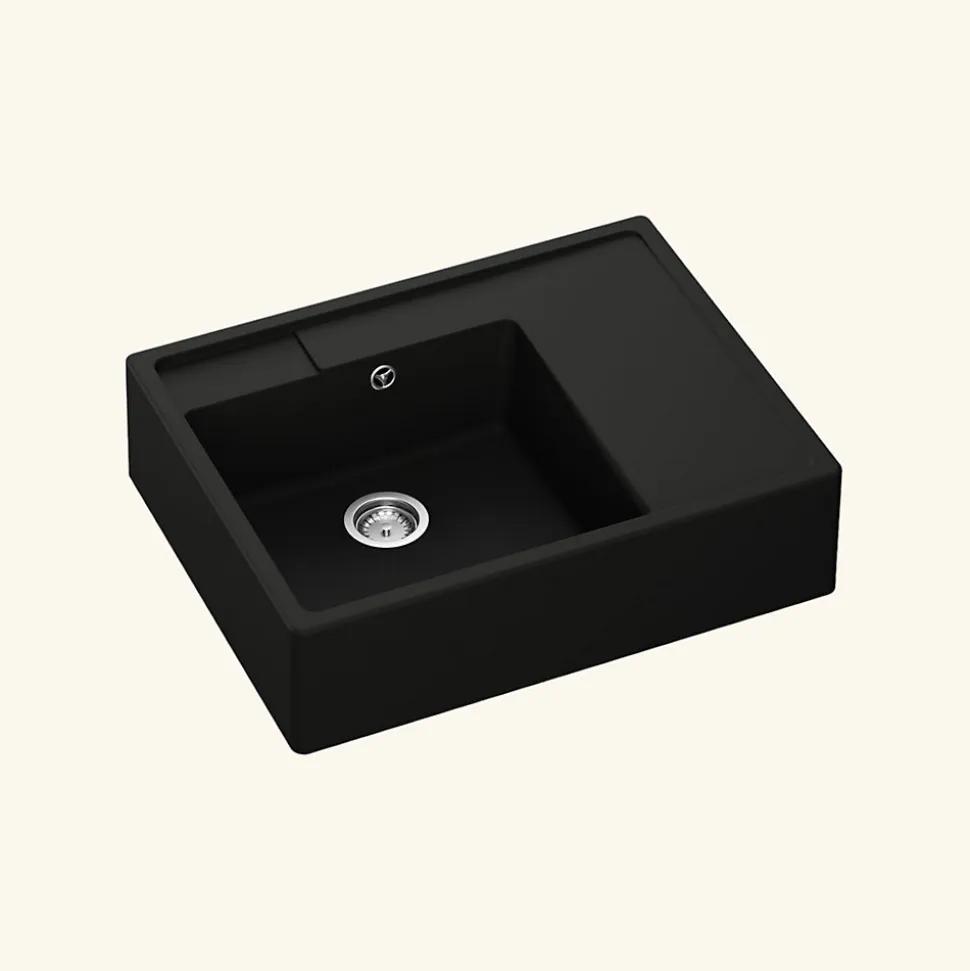 Évier timbre d'office granit noir Kümbad EWEN 1 bac 1 égouttoir à droite