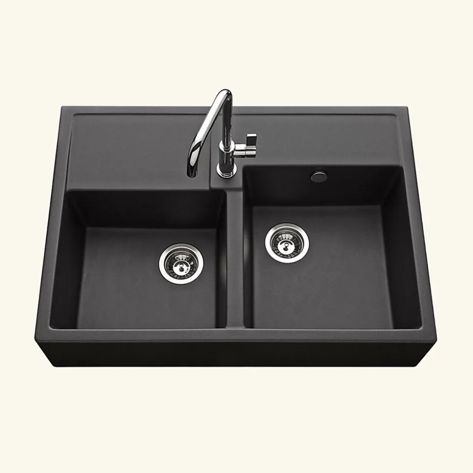 Évier timbre d'office granit noir Kümbad KIWI 2 bacs