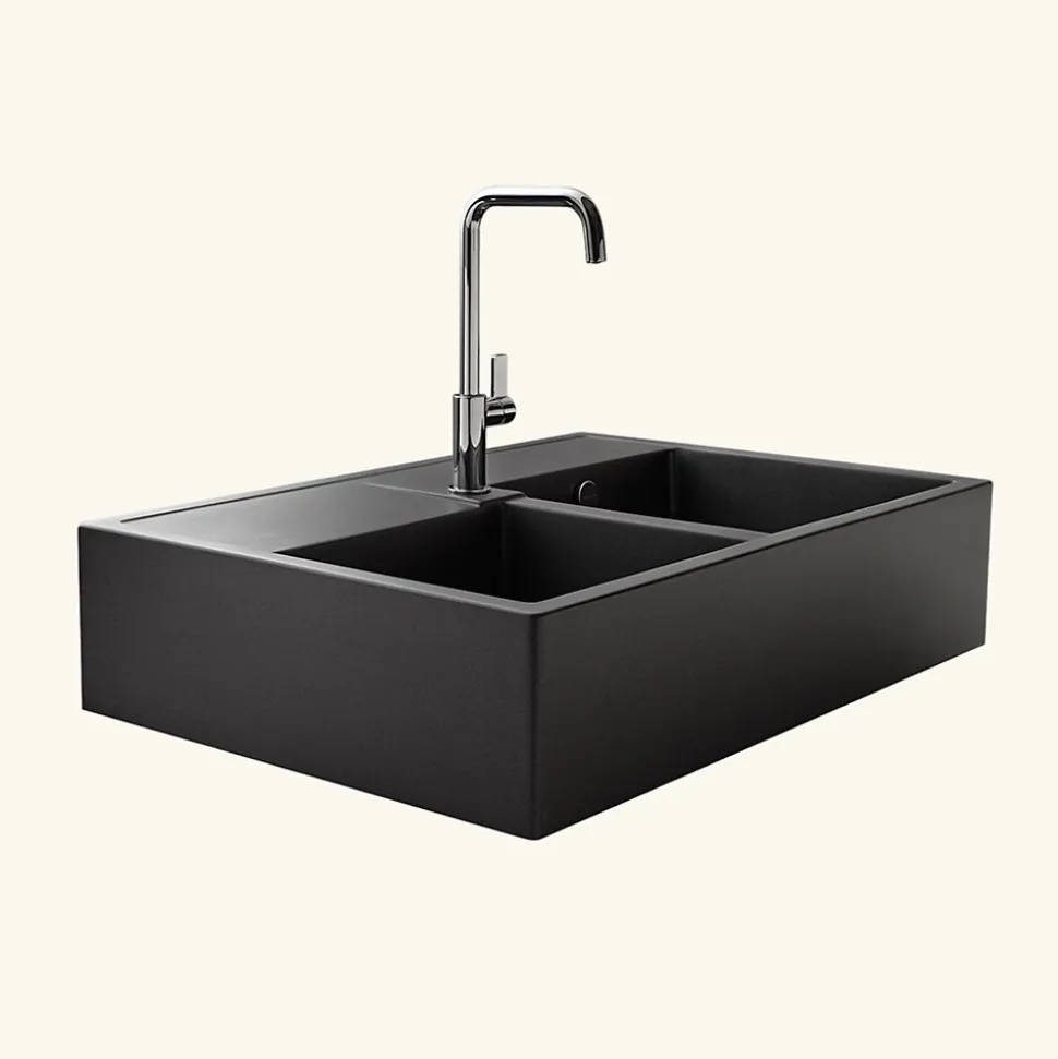 Évier timbre d'office granit noir Kümbad KIWI 2 bacs