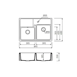 Évier timbre d'office granit noir Kümbad KIWI 2 bacs