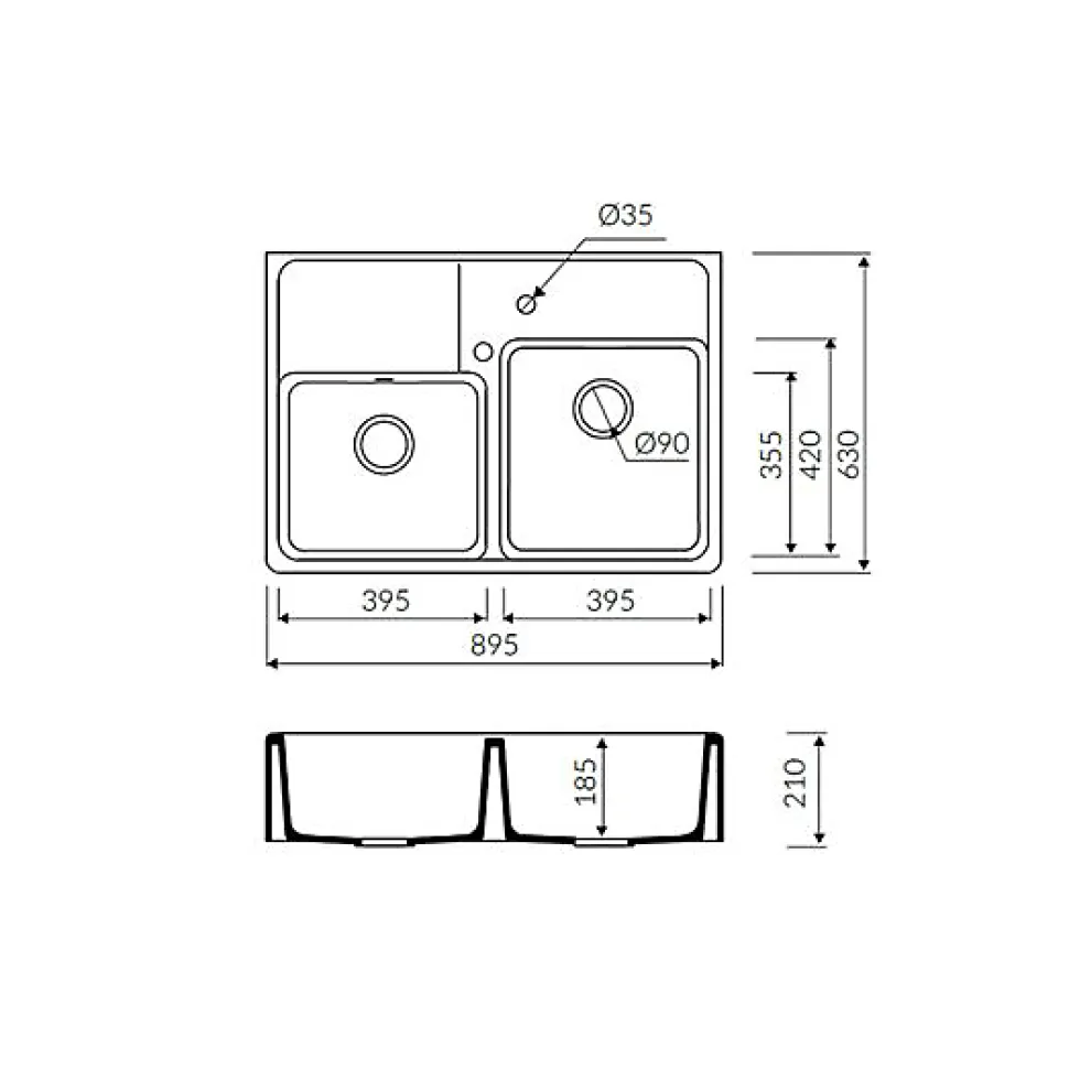 Évier timbre d'office granit noir Kümbad KIWI 2 bacs