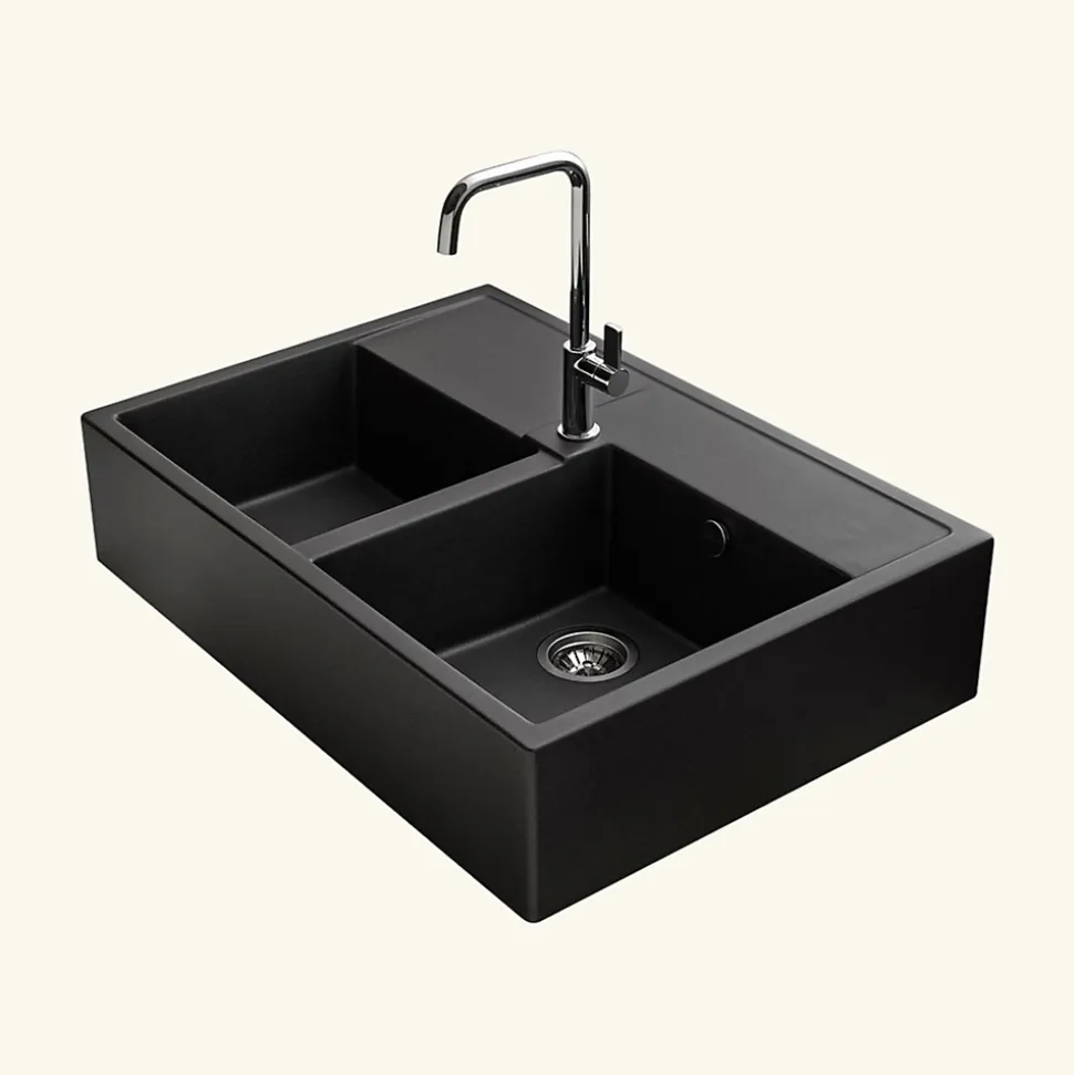 Évier timbre d'office granit noir Kümbad KIWI 2 bacs