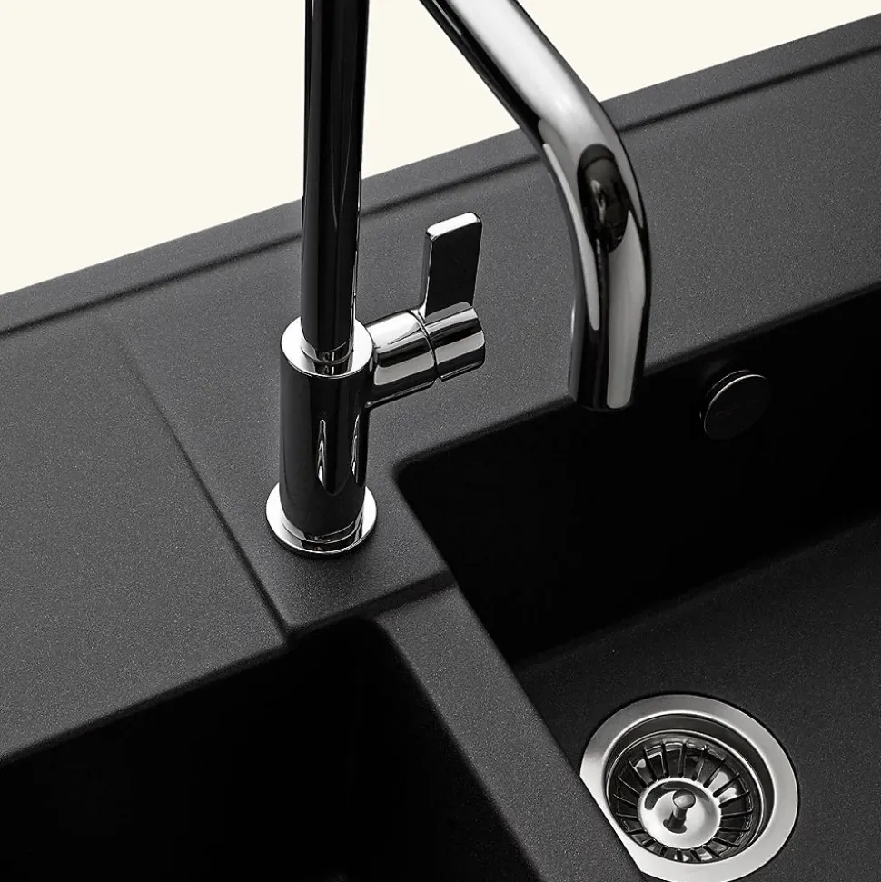 Évier timbre d'office granit noir Kümbad KIWI 2 bacs