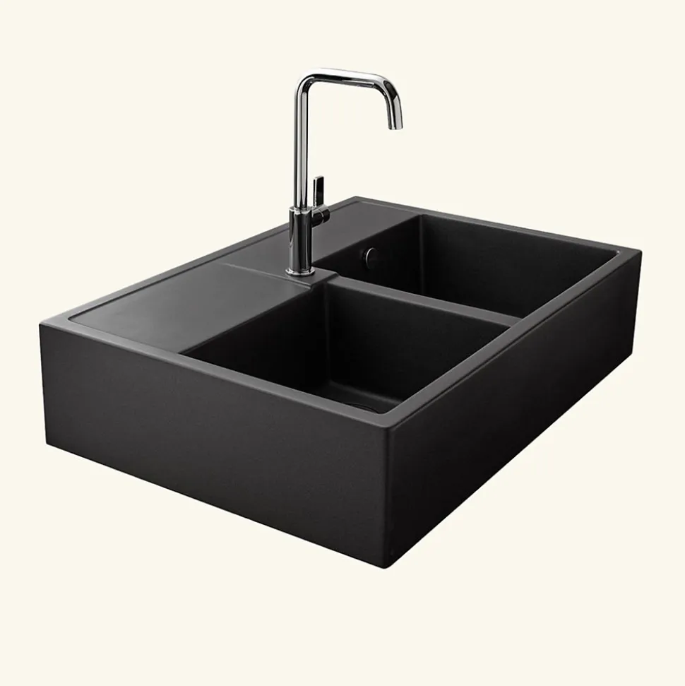 Évier timbre d'office granit noir Kümbad KIWI 2 bacs