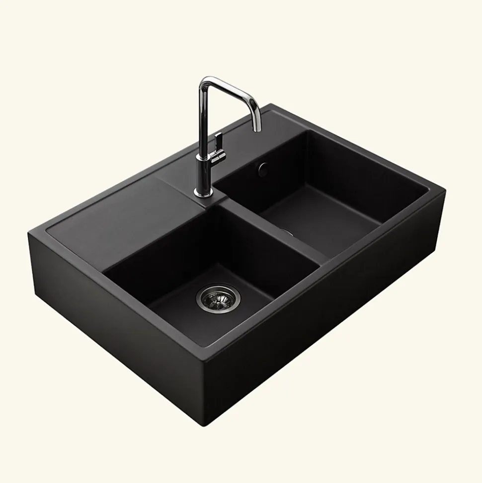 Évier timbre d'office granit noir Kümbad KIWI 2 bacs