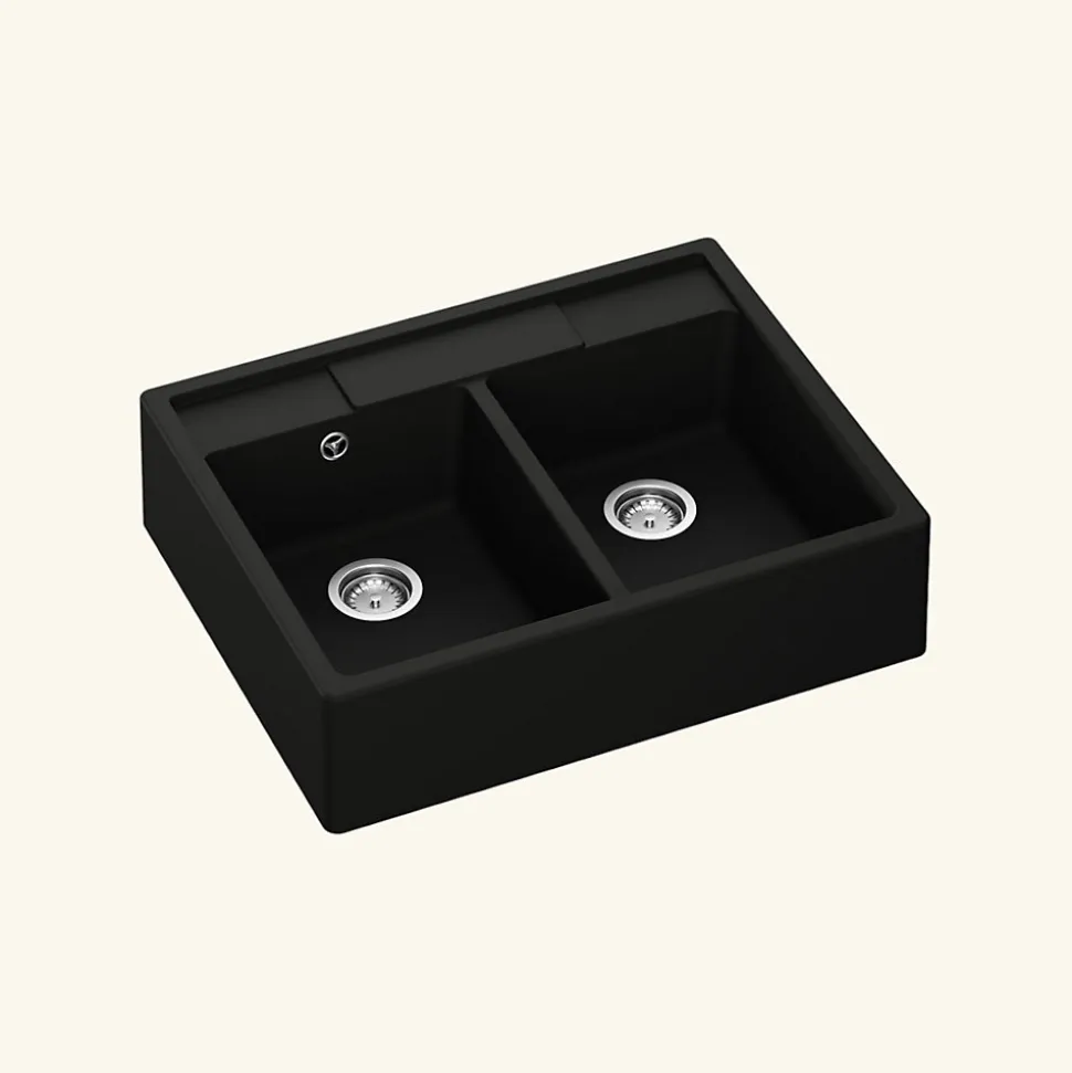 Évier timbre d'office granit noir Kümbad EWEN 2 bacs