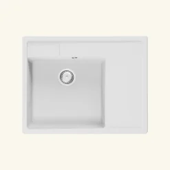 Évier timbre d'office granit blanc grisé mat Kümbad EWEN 1 bac 1 égouttoir à droite