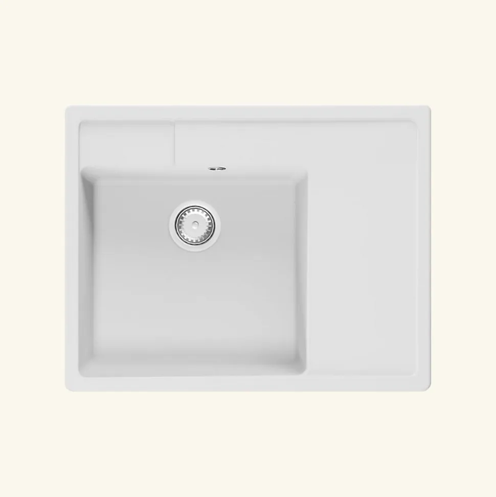 Évier timbre d'office granit blanc grisé mat Kümbad EWEN 1 bac 1 égouttoir à droite
