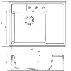 Évier timbre d'office granit blanc grisé mat Kümbad EWEN 1 bac 1 égouttoir à droite