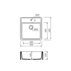 Évier timbre d'office granit blanc cassé Kümbad KIWI 1 bac 595x630