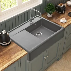 Évier timbre d'office granit gris Kümbad KIWI 1 grand bac 1 égouttoir