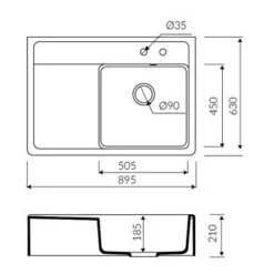 Évier timbre d'office granit gris Kümbad KIWI 1 grand bac 1 égouttoir
