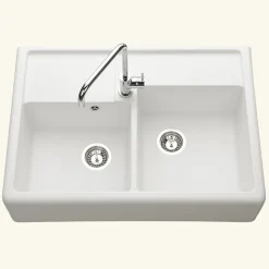 Évier timbre d'office granit blanc cassé Kümbad KIWI 2 bacs