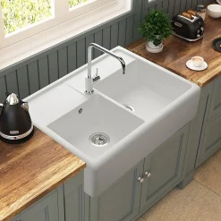 Évier timbre d'office granit blanc cassé Kümbad KIWI 2 bacs