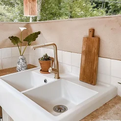 Évier timbre d'office granit blanc cassé Kümbad KIWI 2 bacs