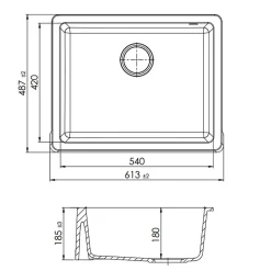 Évier timbre d'office sous-plan Kümbad SWAN granit noir 1 bac