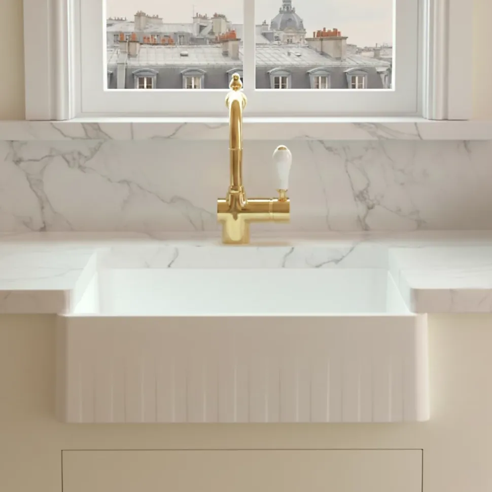 Évier timbre d'office sous-plan granit blanc Kümbad NORA 1 bac