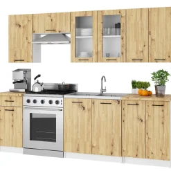 Vitrine de cuisine AKORD OLIWIA W80 H720 Blanche 80 cm 2 portes façade Chêne Artisan 2 étagères 80x30,5x72 cm