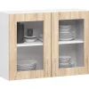 Vitrine de cuisine AKORD LIMA W80 D2 Blanche 80 cm 2 portes façade Chêne Sonoma 2 étagères 80x30,5x58 cm